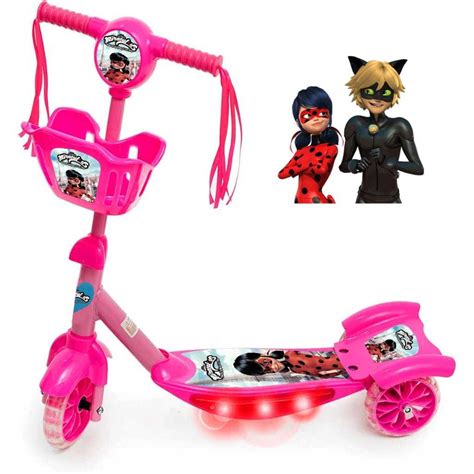 Patinete Infantil Rodas Miraculous Cat Musical E Luzes Rosa