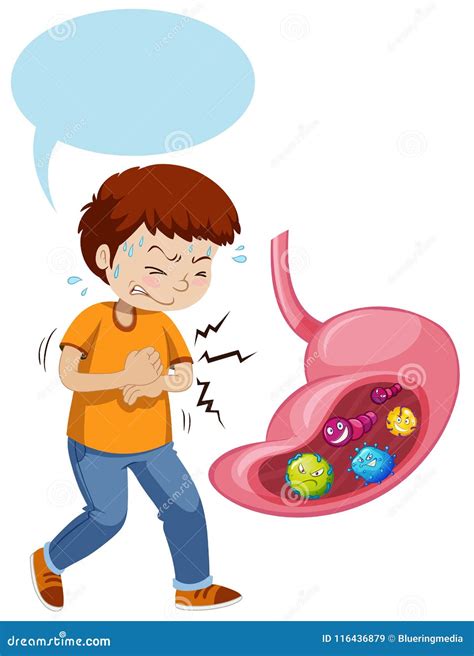 A Boy Stomach Ache and Full Off Bacterias Stock Vector - Illustration