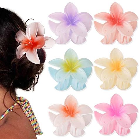 Flower Hair Clip 7pcs Hawaiian Flower Hair Claw Clips Big Claw Clips For Thick Hair Cute