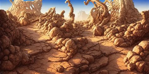 A Fantasy Desert Landscape Ruins Bones Rocks Arid Stable Diffusion