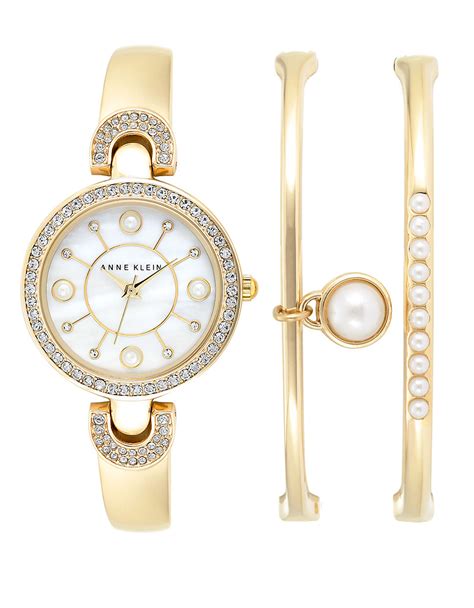 Lyst Anne Klein 3 Piece Swarovski Crystal And Faux Pearl Watch And