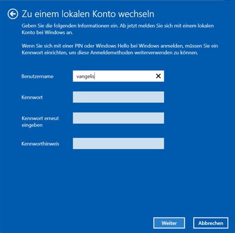 Microsoft Konto in Lokales Konto ändern bei Windows 10