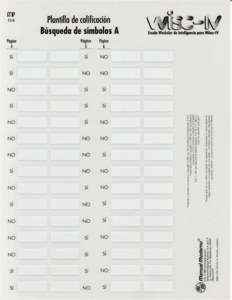 Wisc Iv Plantilla Calificacion B Squeda De Simbolos A Y B Versi N Hot