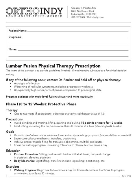 Lumbar Fusion Physical Therapy Prescrition | PDF | Human Leg | Strength ...