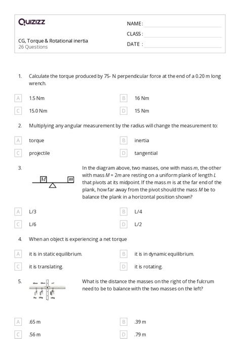 Torque And Equilibrium Worksheets For Grade On Quizizz Free