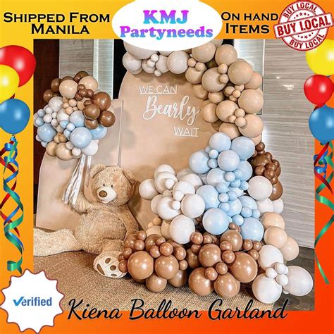 Kiena Balloon Blue Brown Nude Balloon Garland Double Stuffed Dusty Blue