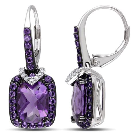 4 58 Ct Tgw Amethyst And 110 Ct Tw Diamond Leverback Earrings In Sterling Silver Delmar Jewelers