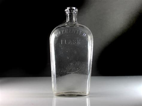 Antique Bottle Warranted Flask Whiskey Flask Clear Glass Cork