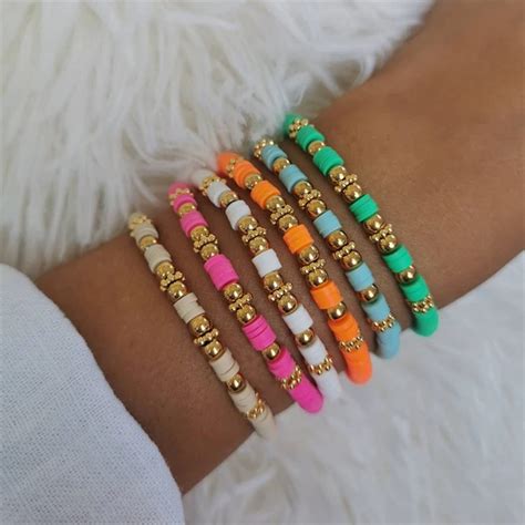 Vlen Bracelet Heishi Multicolore Pour Femme Bijoux Boho Perles De