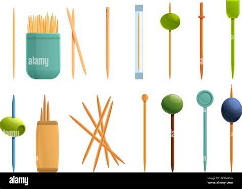 Toothpick Icons Set Cartoon Set Of Toothpick Vector Icons For Web