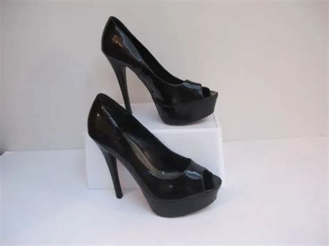 Size 4 New Look Black Patent Court Shoes High Stiletto Heel Peep Toes £