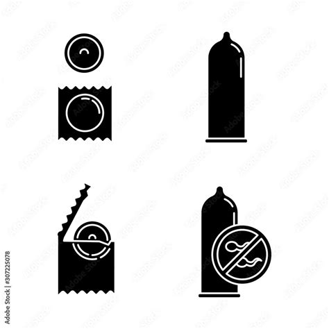 Contraceptive Glyph Icons Set Safe Sex Male Latex Condom In Package