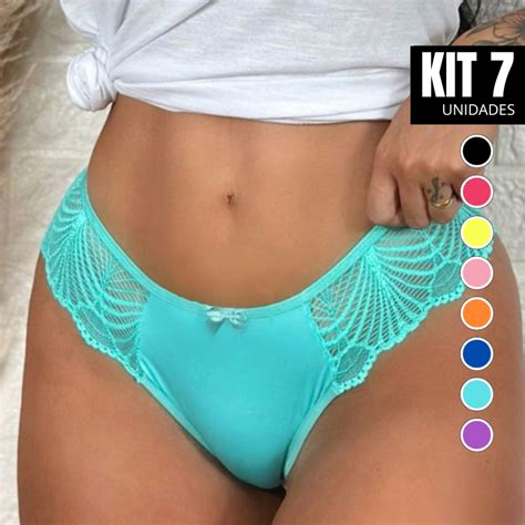 Kit 7 Calcinhas Fio Renda Lateral Feminina Tanga Sensual Sexy Conforto Dia A Dia Lingerie