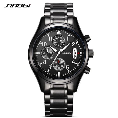 SINOBI Sports Men's Chronograph Pilots Wrist Watches Black Steel ...
