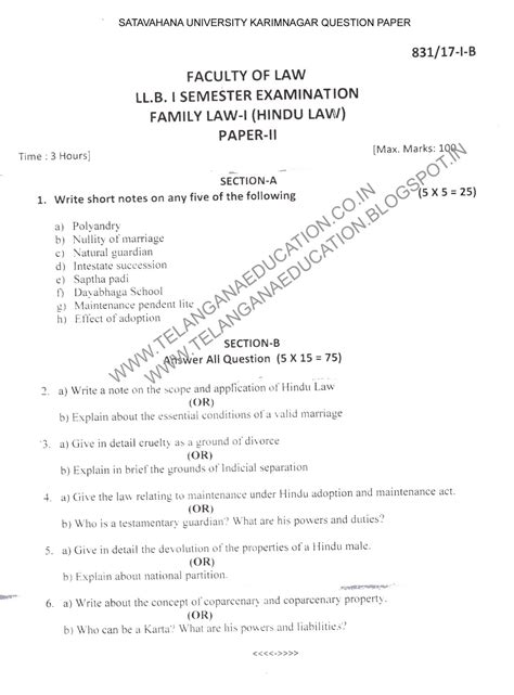 Telanganaeducation: Satavahana University LLB 1 Semister Question Paper