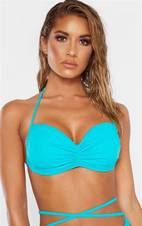 Turquoise Ruched Front Bandeau Bikini Top Prettylittlething Usa