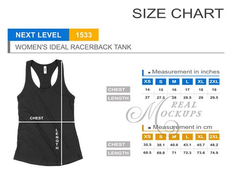 Next Level 1533 Womens Ideal Racerback Tank Size Chart Etsy