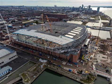 Inside Evertons New Stadium With Seats Installed And Cranes Covering