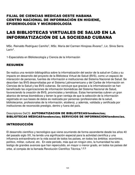 Pdf Las Bibliotecas Virtuales De Salud En La Informatización De La