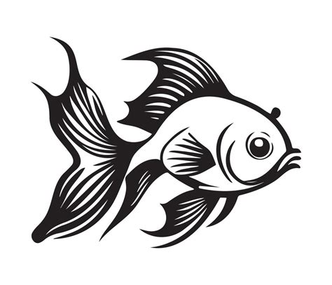 goldfish, golden fish Animal fish illustration black and white side ...