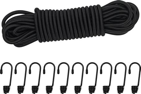 Yingcen 20 Pcs Black Shock Cord Hook 6mm Plastic Coated Spiral Bungee