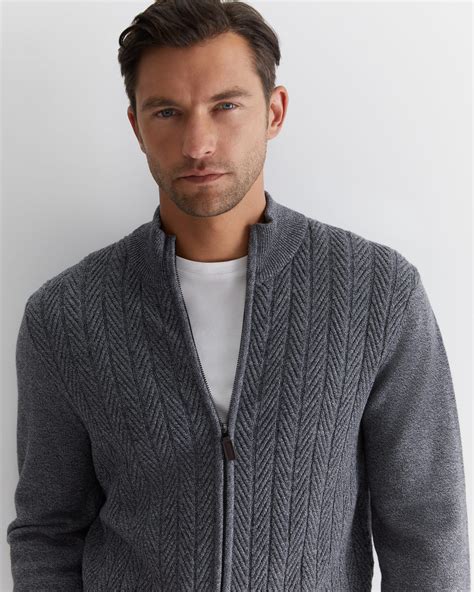 Harrison Merino Wool Zip Cardigan In Grey Melange Sportscraft