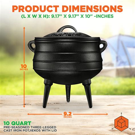 Nutrichef Pre Seasoned Cast Iron Liters Pre Seasoned Three Legged