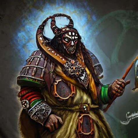 A Photo Of A Shaman Gobelin In The Style Of Warhammer Stable