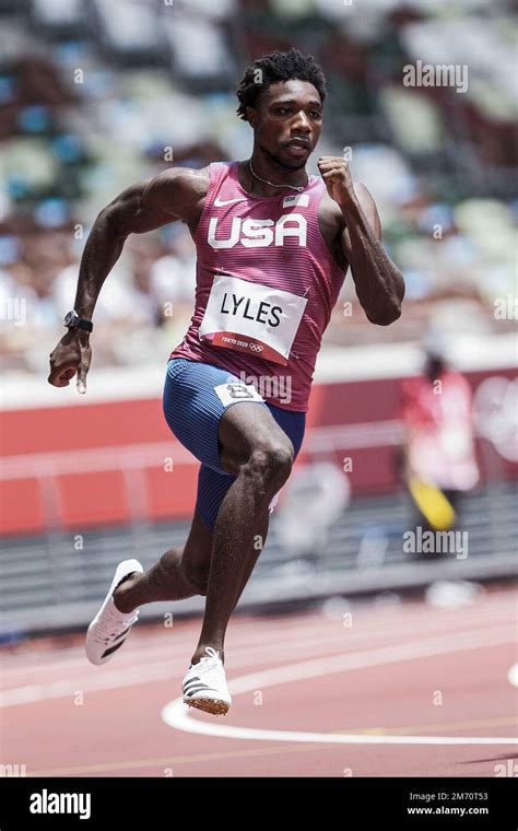 Noah Lyles (USA) competing in the Men's 200 metres at the 2020 (2021 ...