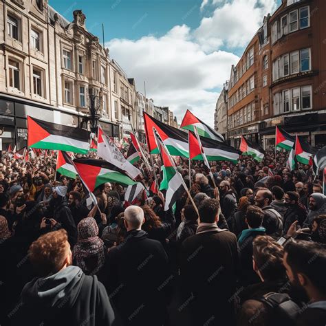 Premium Photo | Massive march with Palestine flags Ai generative