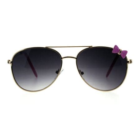 SA106 - Girls Kids Size Ribbon Jewel Trim Pilots Metal Rim Sunglasses Gold Pink Smoke - Walmart.com