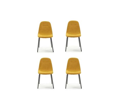 Quatuor De Chaises Jaune Tissu M Tal Comete Chaise But