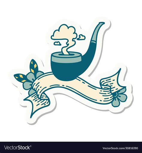 Tattoo sticker with banner a smokers pipe Vector Image