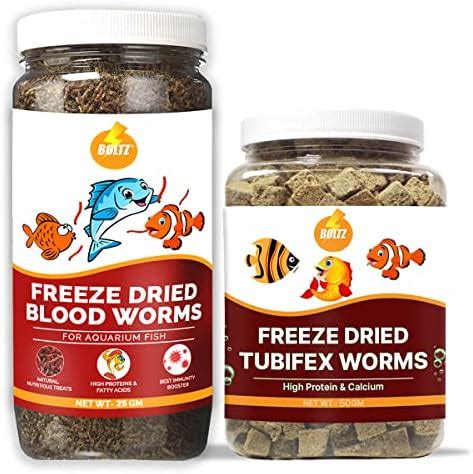 Boltz Fish Treat Combo Freeze Dried Blood Worms Gm And Tubifex