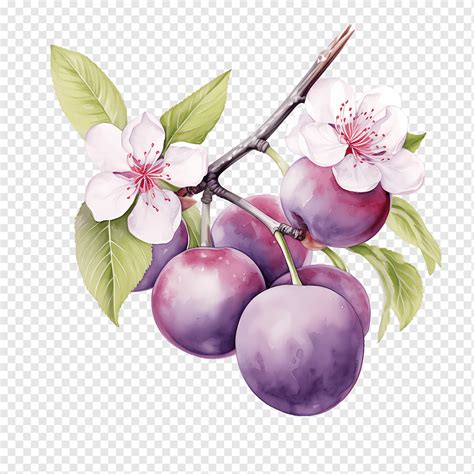 Plum Watercolor Fruit Plum Branch Png Pngwing