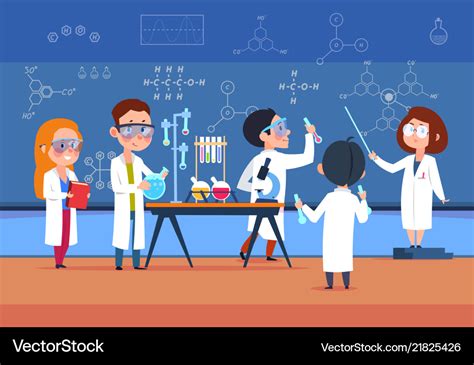 School Kids In Chemistry Lab Children In Science Vector Image