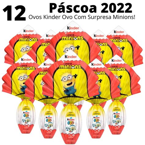 Combo 12 Ovos de Páscoa 2022 Kinder Ovo Minions 100g em Promoção na