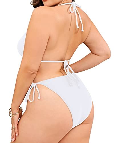 2 Piece Plus Size Triangle Bikini Set Side Tie For Women White Tempt Me