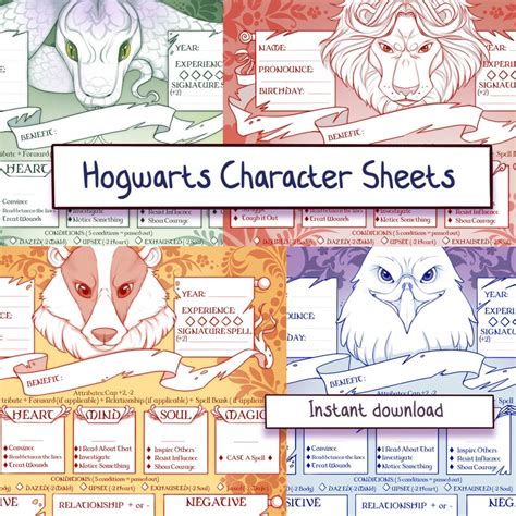 Hogwarts Character Sheets Dnd 5e Rpg Ttrpg Etsy