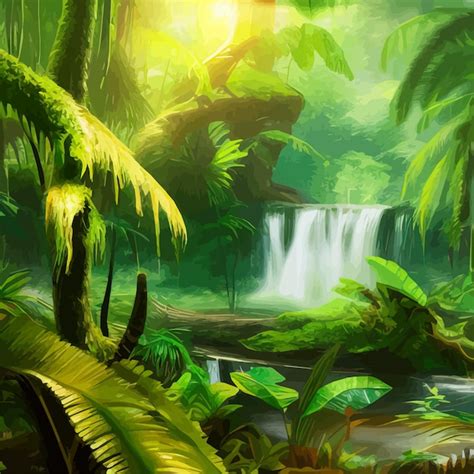 Premium Vector Jungle Waterfall Picturesque River In Tropical Forest