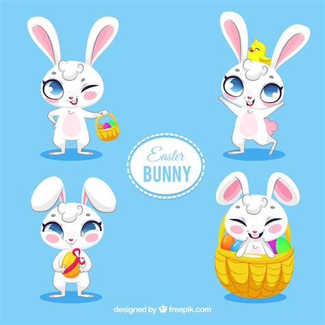 Free Vector Cute Easter Bunnies Collection