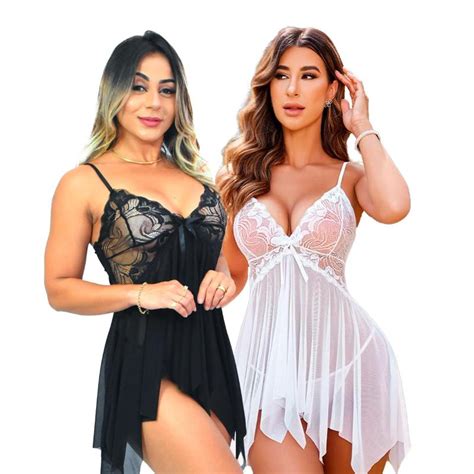 Kit Lingerie Sexy Feminina Conjunto De Camisola Sensual Renda E