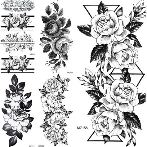 Geometrische Rose Tempor Re Tattoos Aufkleber Gef Lschte Schwarz