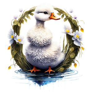 Download White Duck Sitting on Rock in Pond with Water Lilies PNG Online - Creative Fabrica