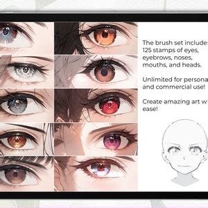 125 Procreate Anime Eyes, Nose, Mouth, Eyebrow, Head Stamps Detailed ...