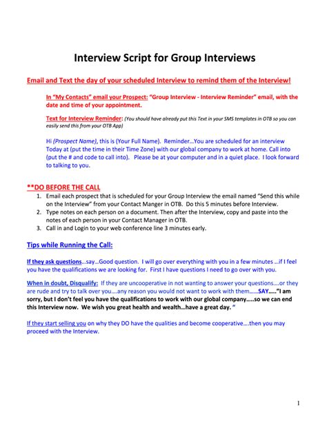 Fillable Online Interview Script For Group Interviews Fax Email Print