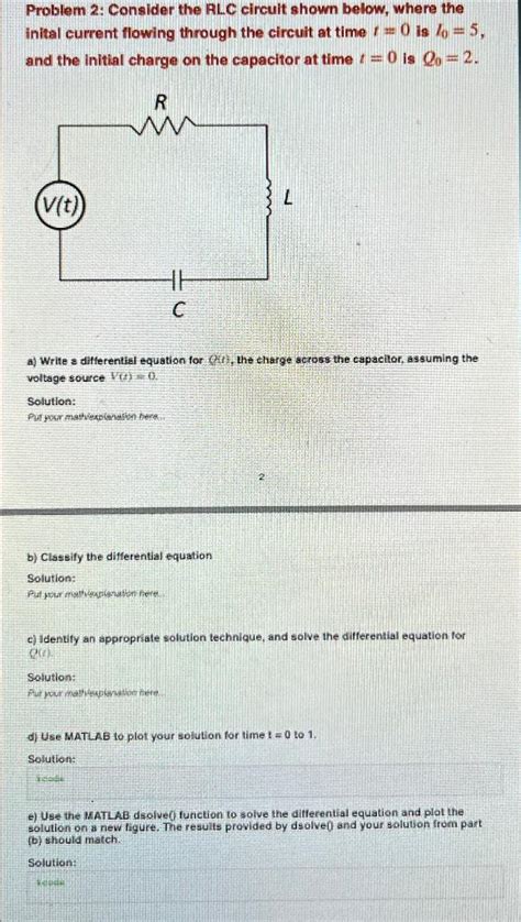 Problem 2 Consider The Rlc Circuit Shown Below