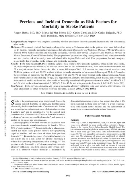 Pdf Previous And Incident Dementia As Risk Factors For Mortality In