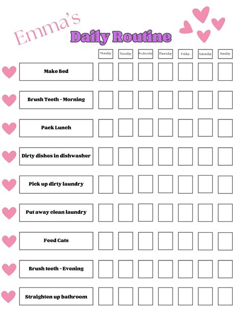 Printable Kids Daily Routine Chart editable Girls Daily Schedule ...