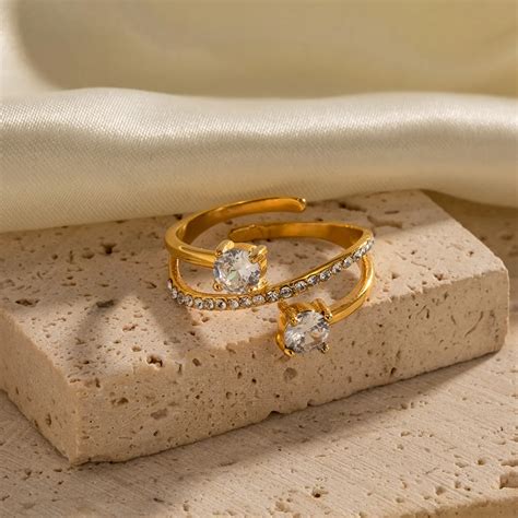 Stainless Steel PVD 18K Gold Plated Tarnish Waterproof Zircon Crystal